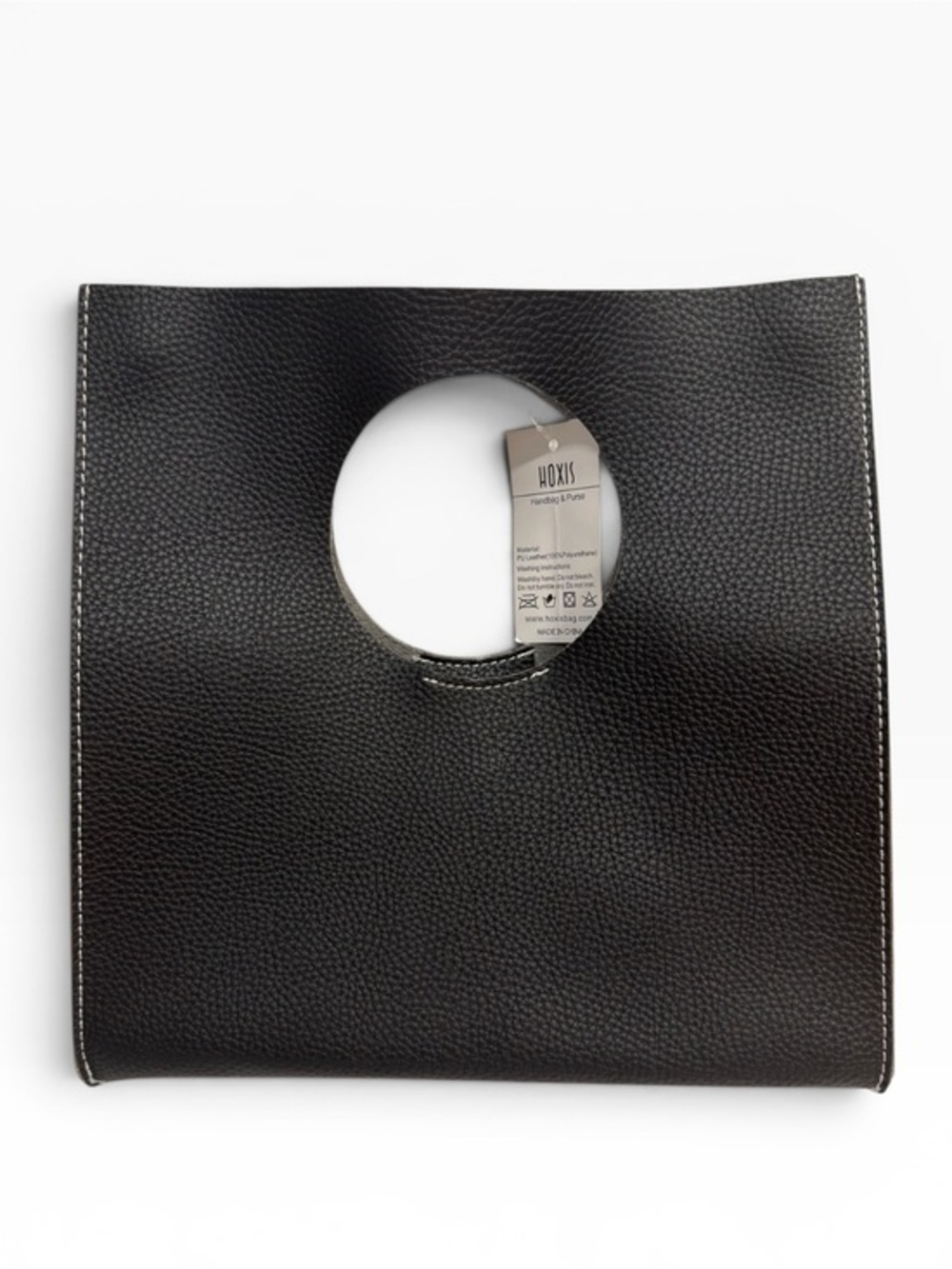 Hoxis Black Minimalist Cutout Handle Faux Leather Handbag Clutch Tote NWT